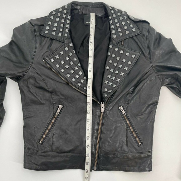 Trouve Leather Jacket Black Studded Moto Zip Biker - Picture 6 of 9